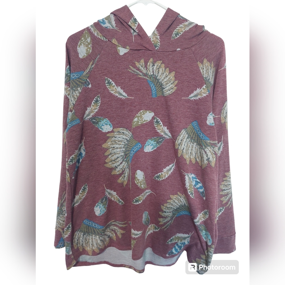 Cotton Bleu Bell Sleeve Feather Pullover Raglan Hoodie Sz Medium Womans